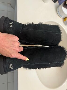 UGG Black Suede Tall Shearling Boots
